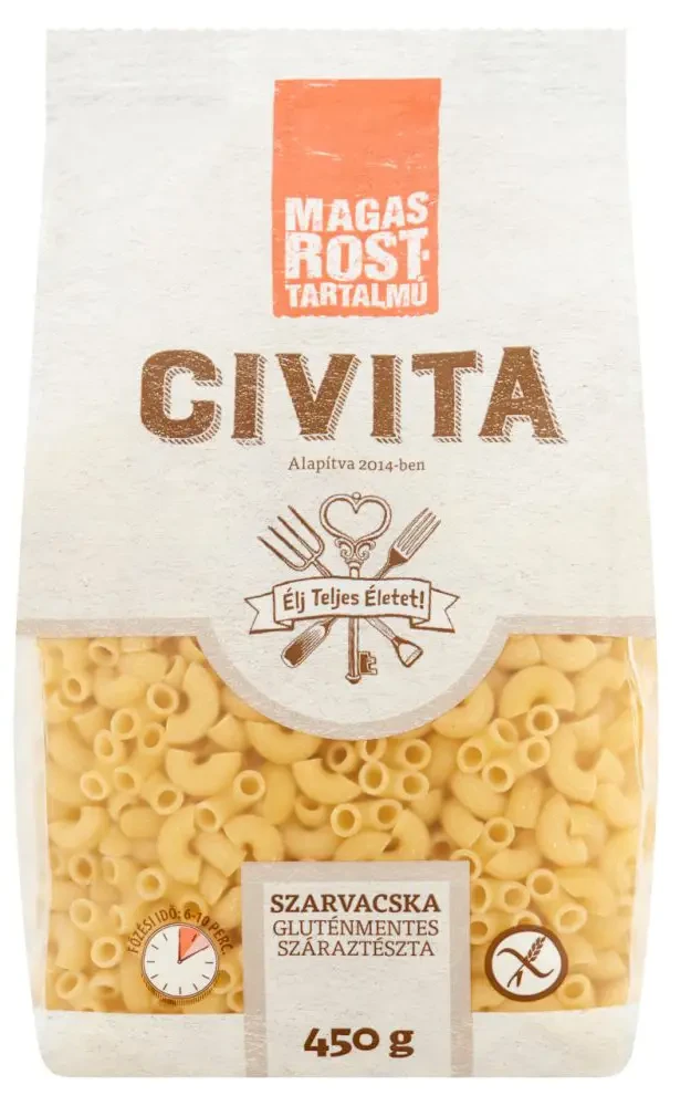 CIVITA gluténmentes kukorica száraztészta szarvacska 450 g