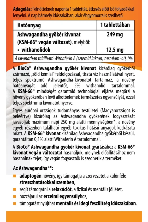 BioCo Ashwagandha gyökér kivonat KSM-66 60 db