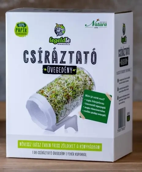 Csíráztató üvegedény fehér kupakkal 1db