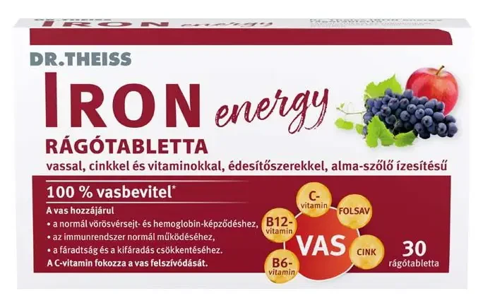 Dr.Theiss IRON energy rágótabletta alma-szőlő ízű 30 db