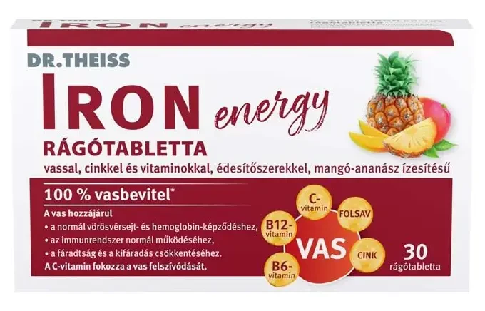Dr. Theiss IRON energy rágótabletta mangó-ananász ízű 30 db