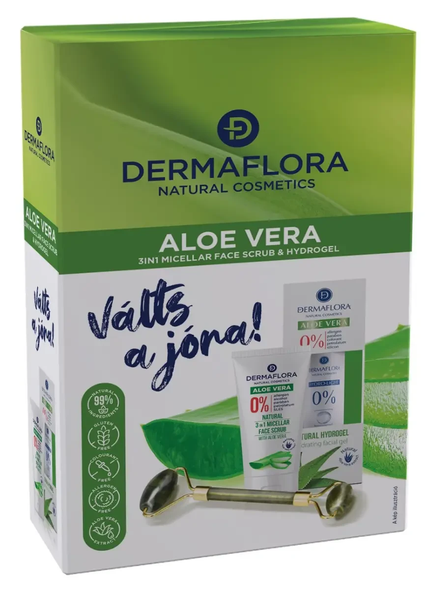 Dermaflora Ajándékcsomag (Hidratáló gél, arcradír, jáde köves arcmasszírozó díszdobozban)