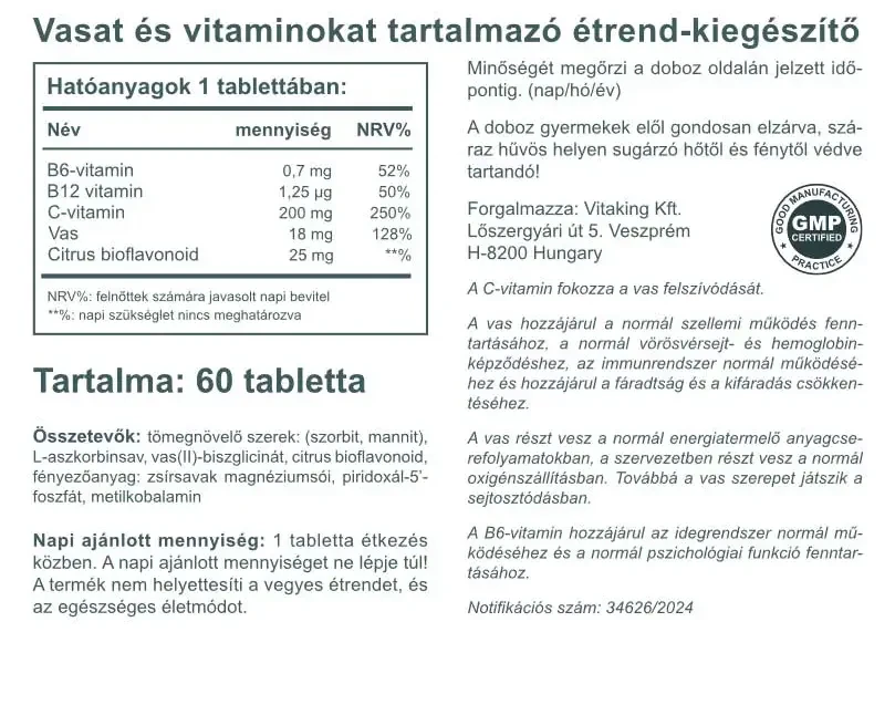 Vitaking Szerves Vas-biszglicinát komplex 60 db