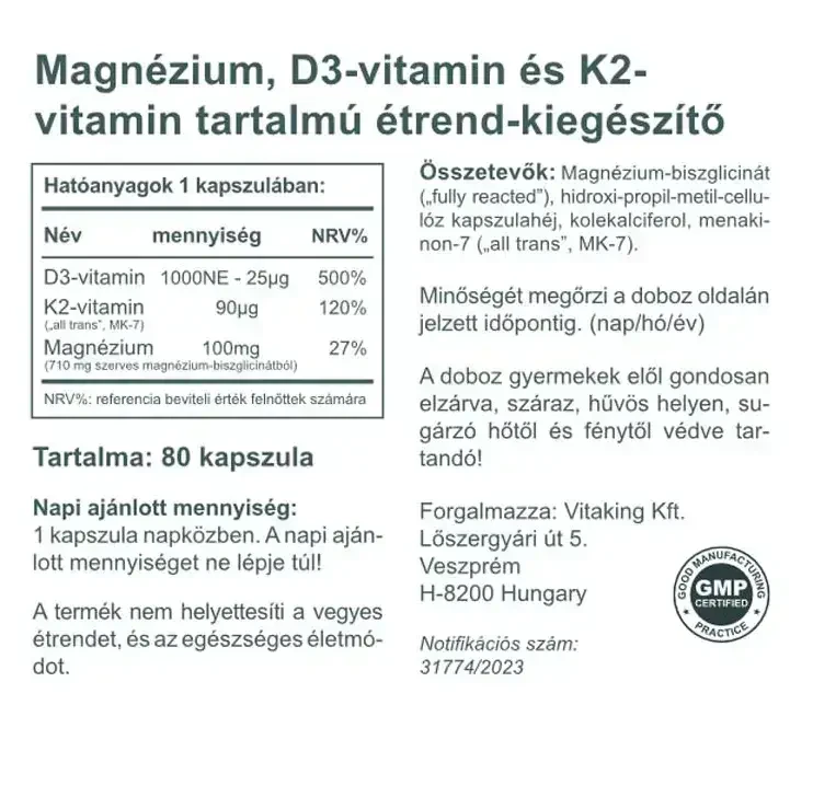 VK Magne Trio Mg+K2+D3 Vitamin 80 db