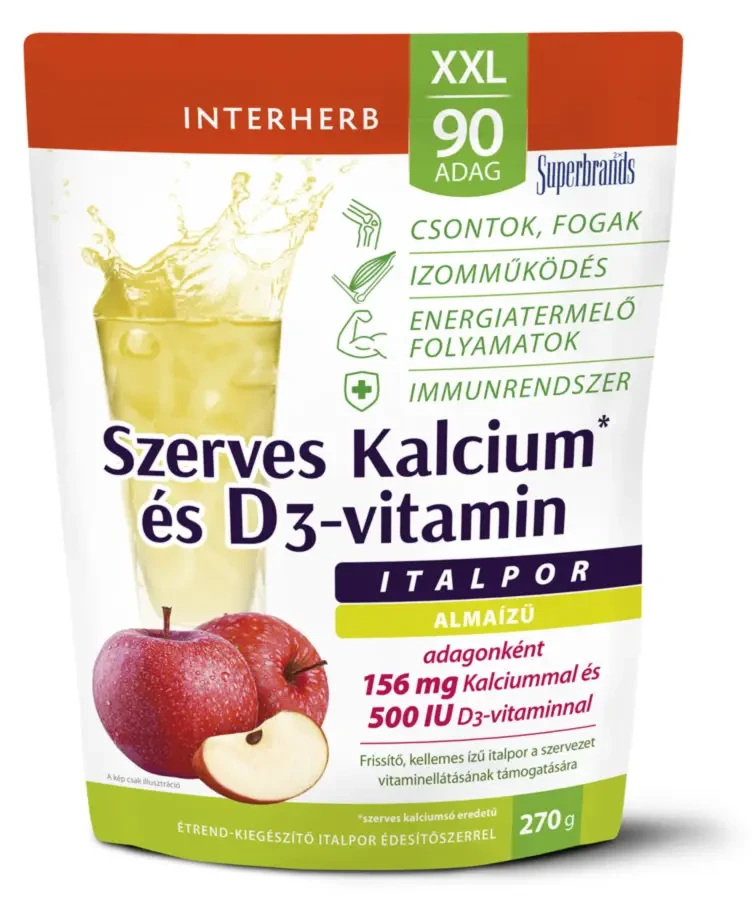 Interherb XXL 90 adag Szerves Kalcium+D3 Alma ízű italpor 270 g