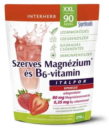 Interherb XXL 90 adag Szerves  Magnézium+B6 Eper ízű italpor 270 g