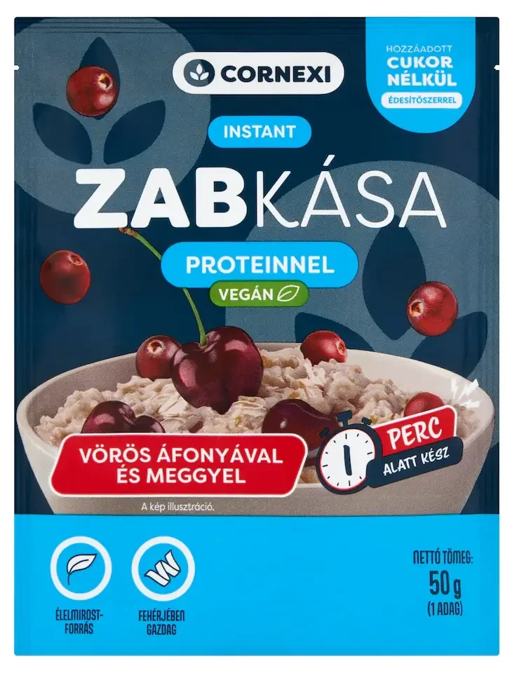 Cornexi Vörös áfonyás-meggyes protein zabkása édesítőszerrel, vegán 50g