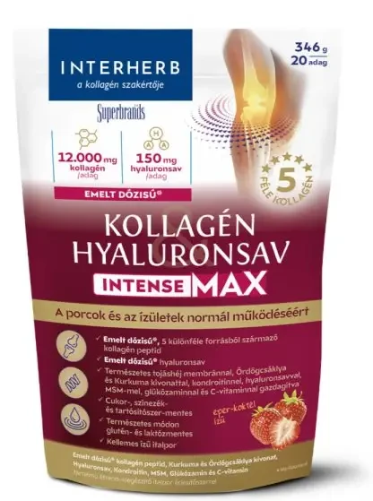 Interherb Kollagén&Hyaluronsav Porcépítő italpor Intense-Max eper-koktél ízű 346 g