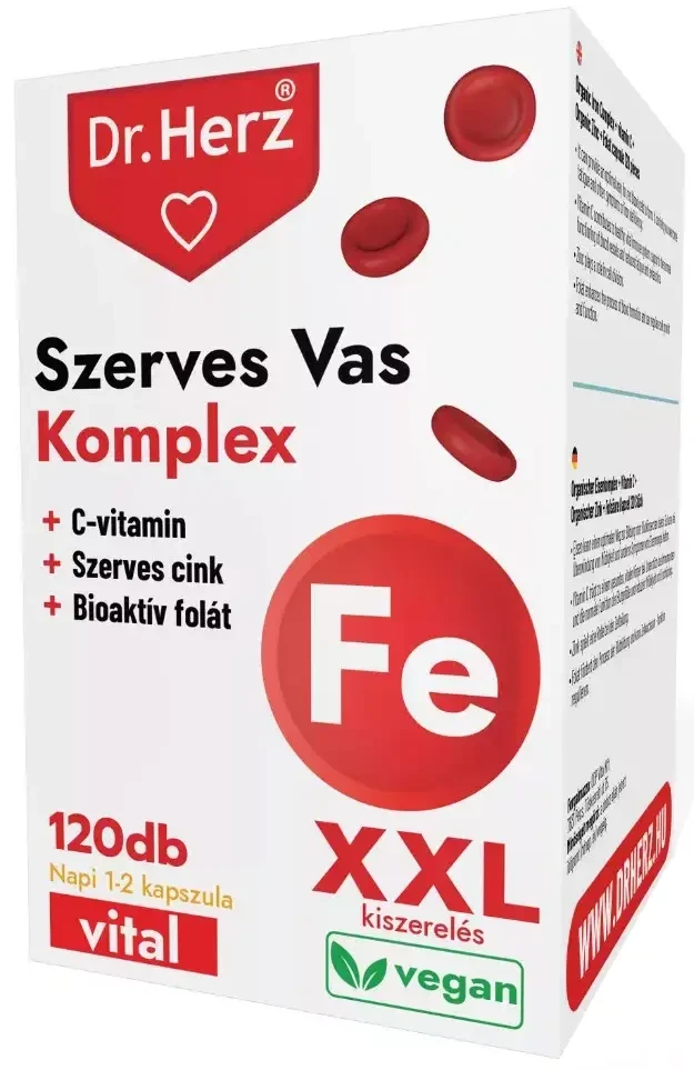 Dr. Herz Szerves Vas Komplex+ C-vitamin+Szerves cink+Folát kapszula doboz XXL