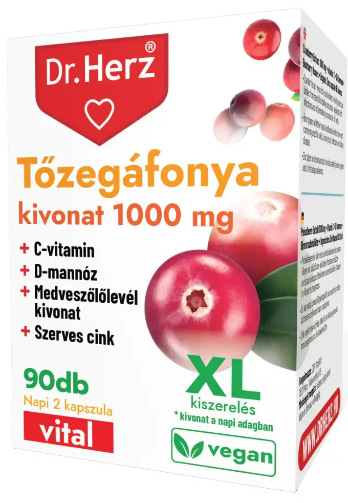 DR Herz 90db. Tőzegáfonya kivonat 1000mg kapszula doboz XL