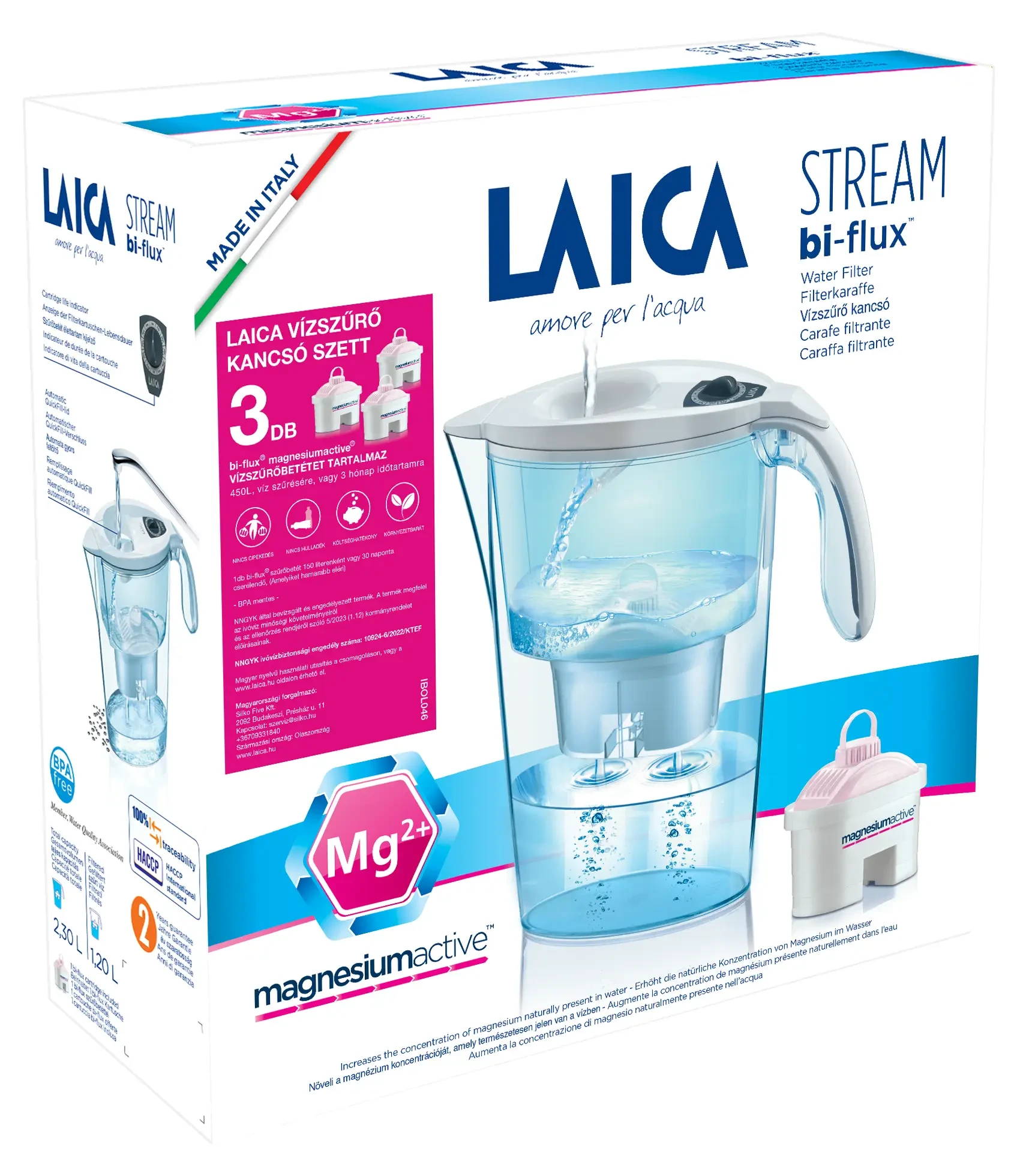 LAICA Stream Line fehér vízszűrő kancsó mechanikus kijelzővel 3db magnézium active bi-flux szűrővel