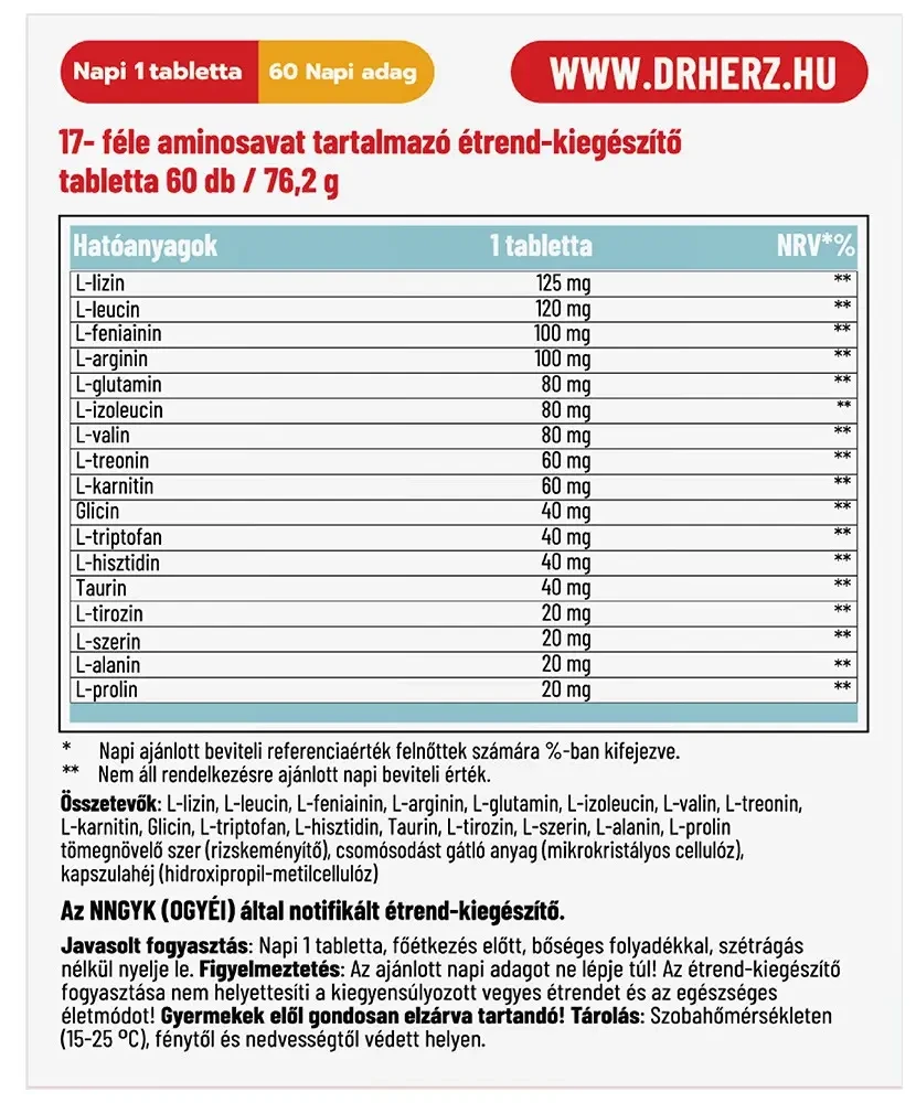 Dr. Herz Amino komplex 60 db tabletta