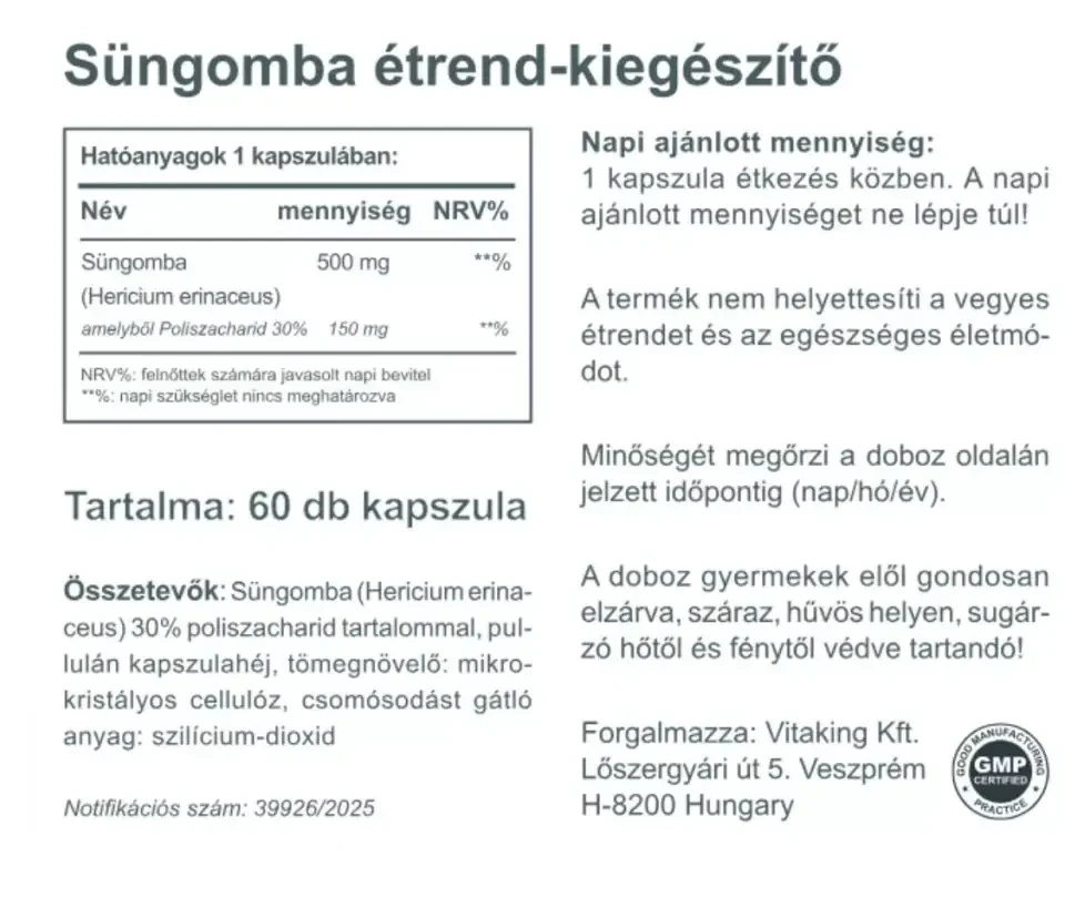 VK Süngomba 500 mg 60db kapszula