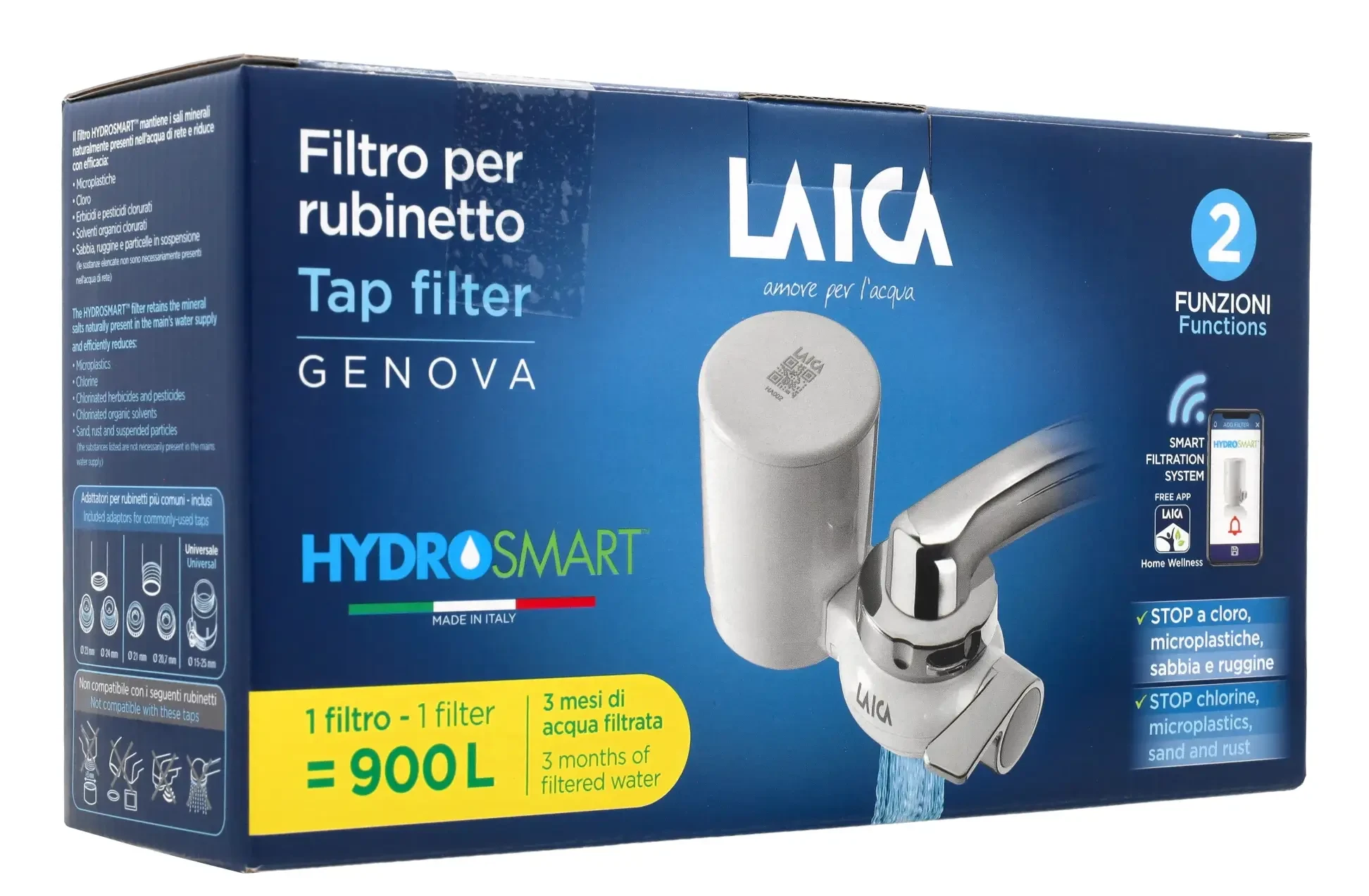 LAICA Genova HYDROSMART rendszerű csapra szerelhető mikroplasztik-stop vízszűrő 900L/3hó