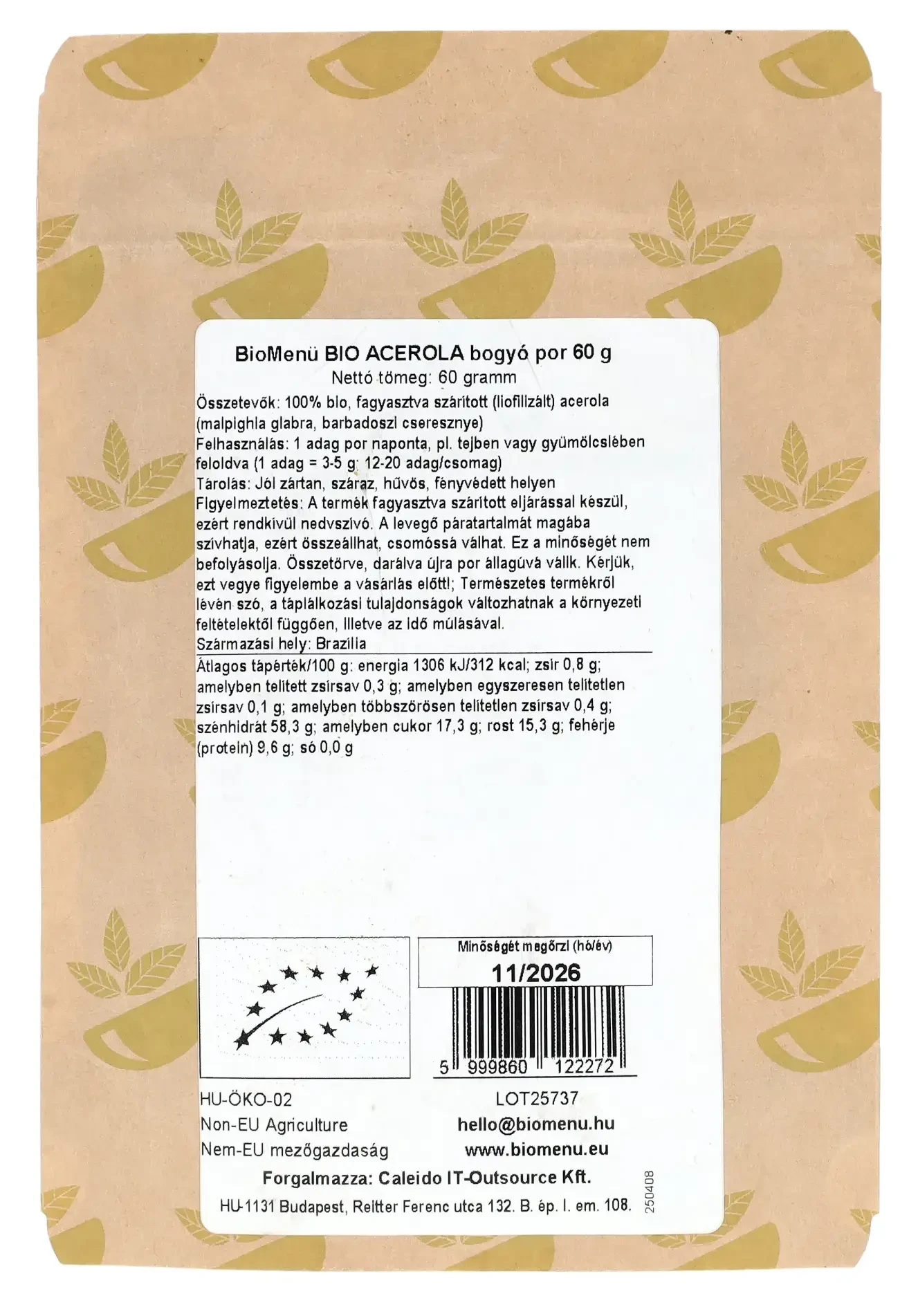 BioMenü BIO ACEROLA bogyó kivonat por 60 g