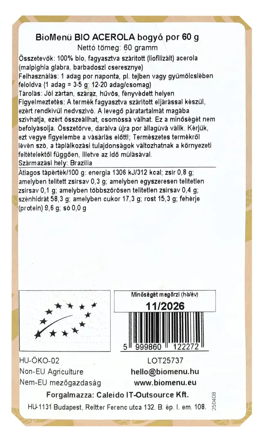 BioMenü BIO ACEROLA bogyó kivonat por 60 g