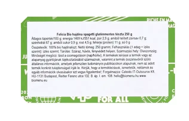 Felicia Bio Hajdina spagetti gluténmentes tészta 250 g