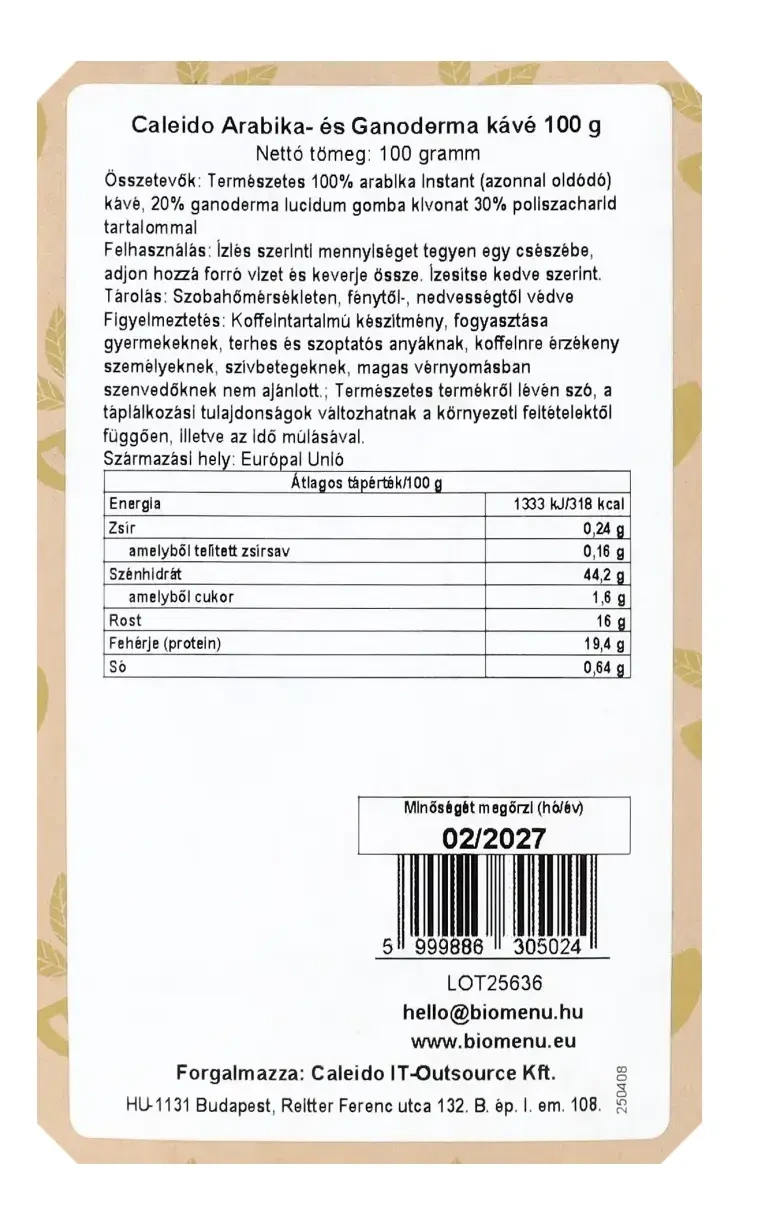 BioMenü Arabica- & Ganoderma kávé 100 g