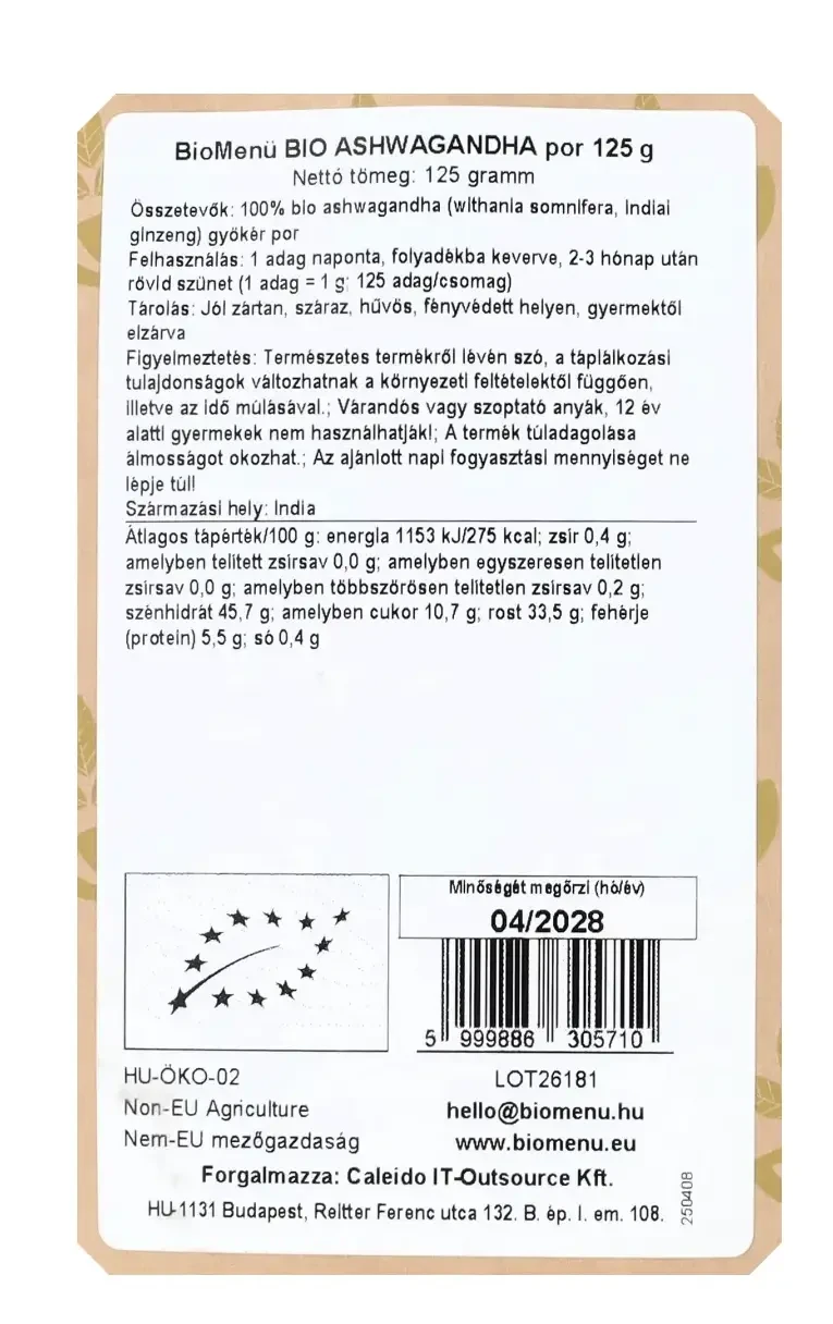 BioMenü BIO ASHWAGANDHA por 125 g