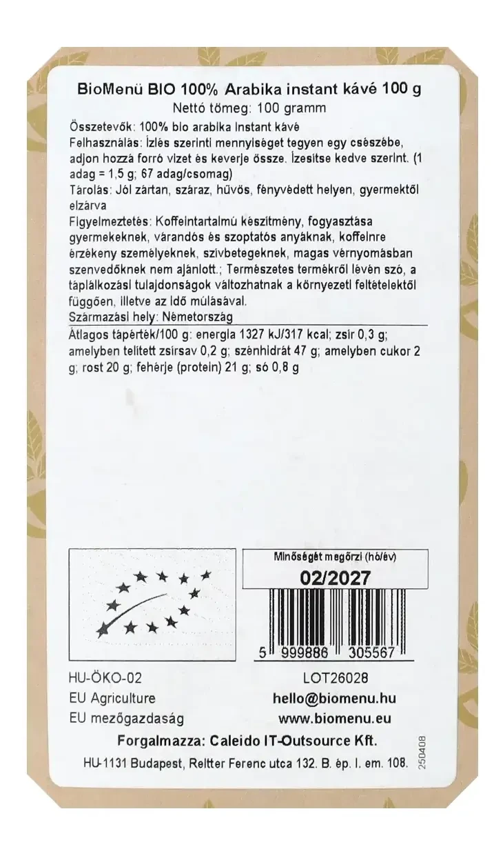 BIO 100% Arabika instant kávé 100 g