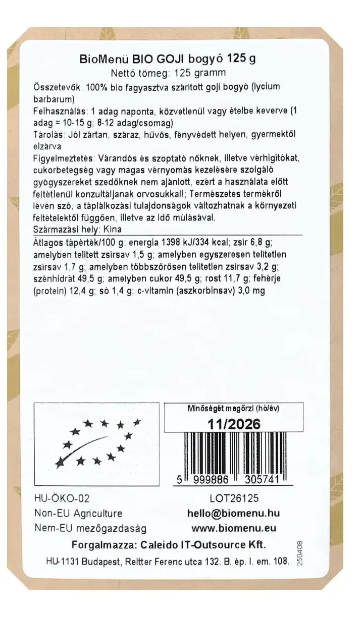 BIO GOJI bogyó 125 g