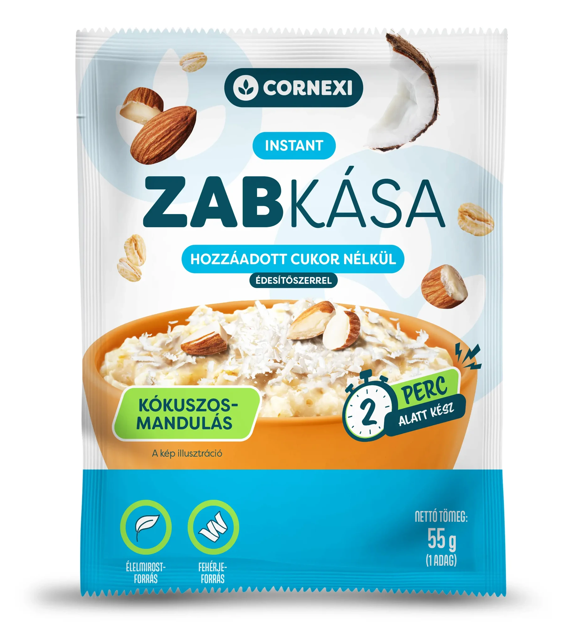 Cornexi Kókuszos -Mandulás  Zabkása Chia Maggal Édesítőszerrel , HCN 55 g