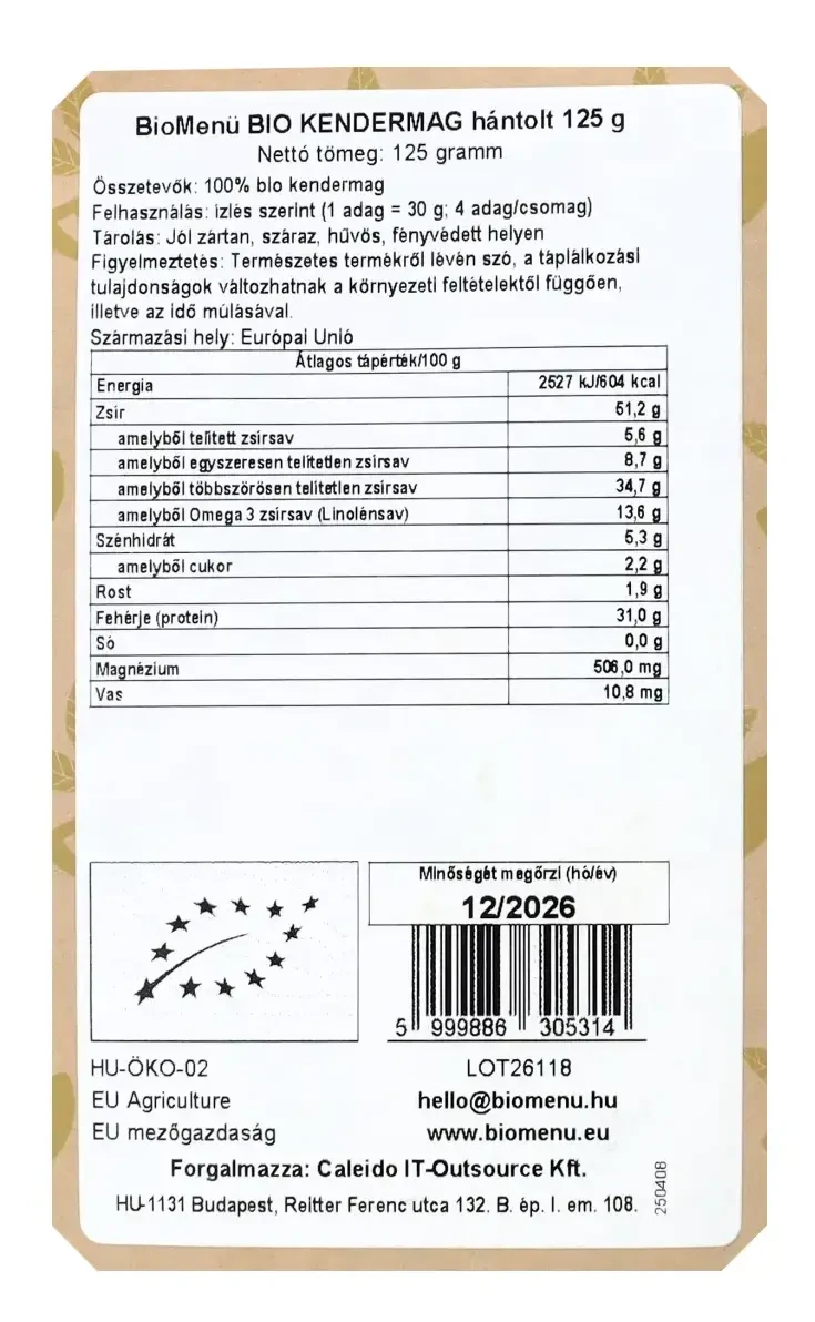 BioMenü BIO KENDERMAG hántolt 125 g
