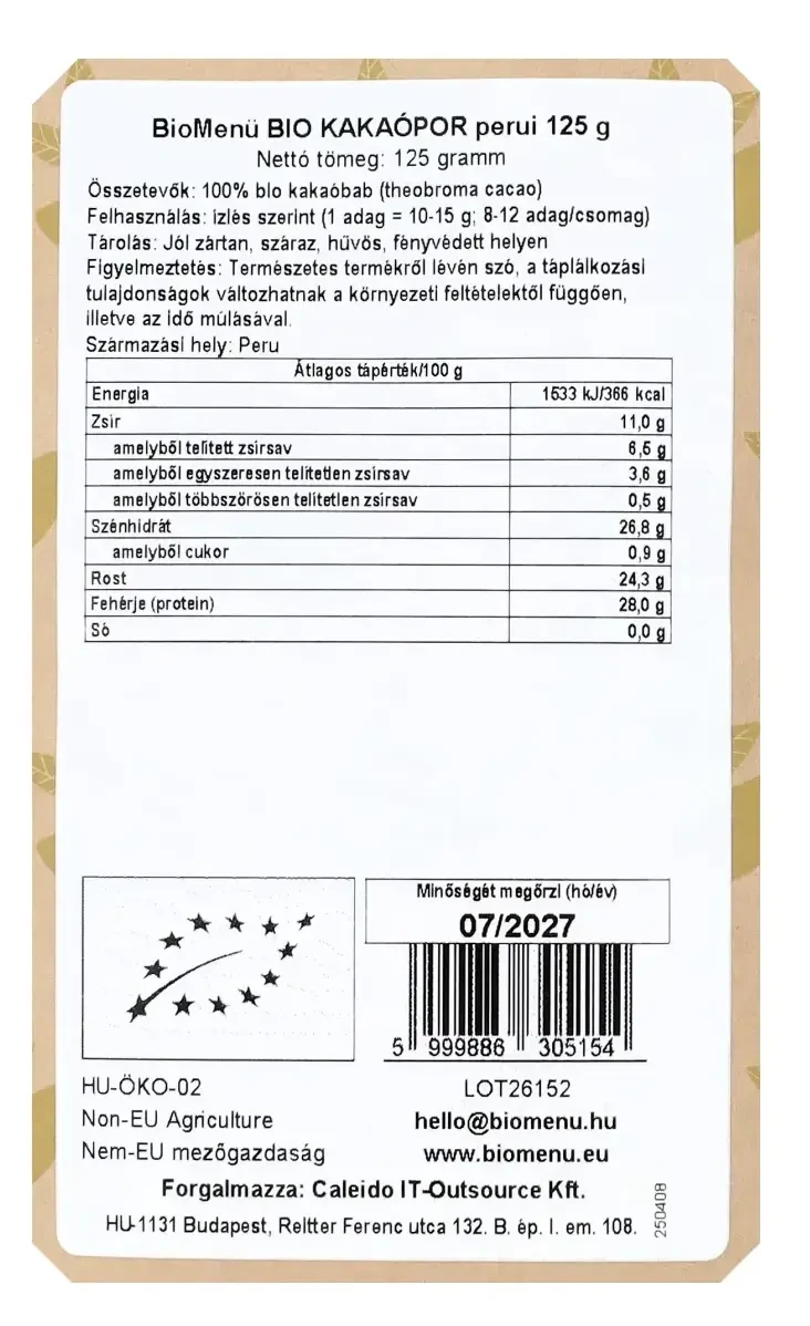 BioMenü BIO KAKAÓPOR perui 125 g