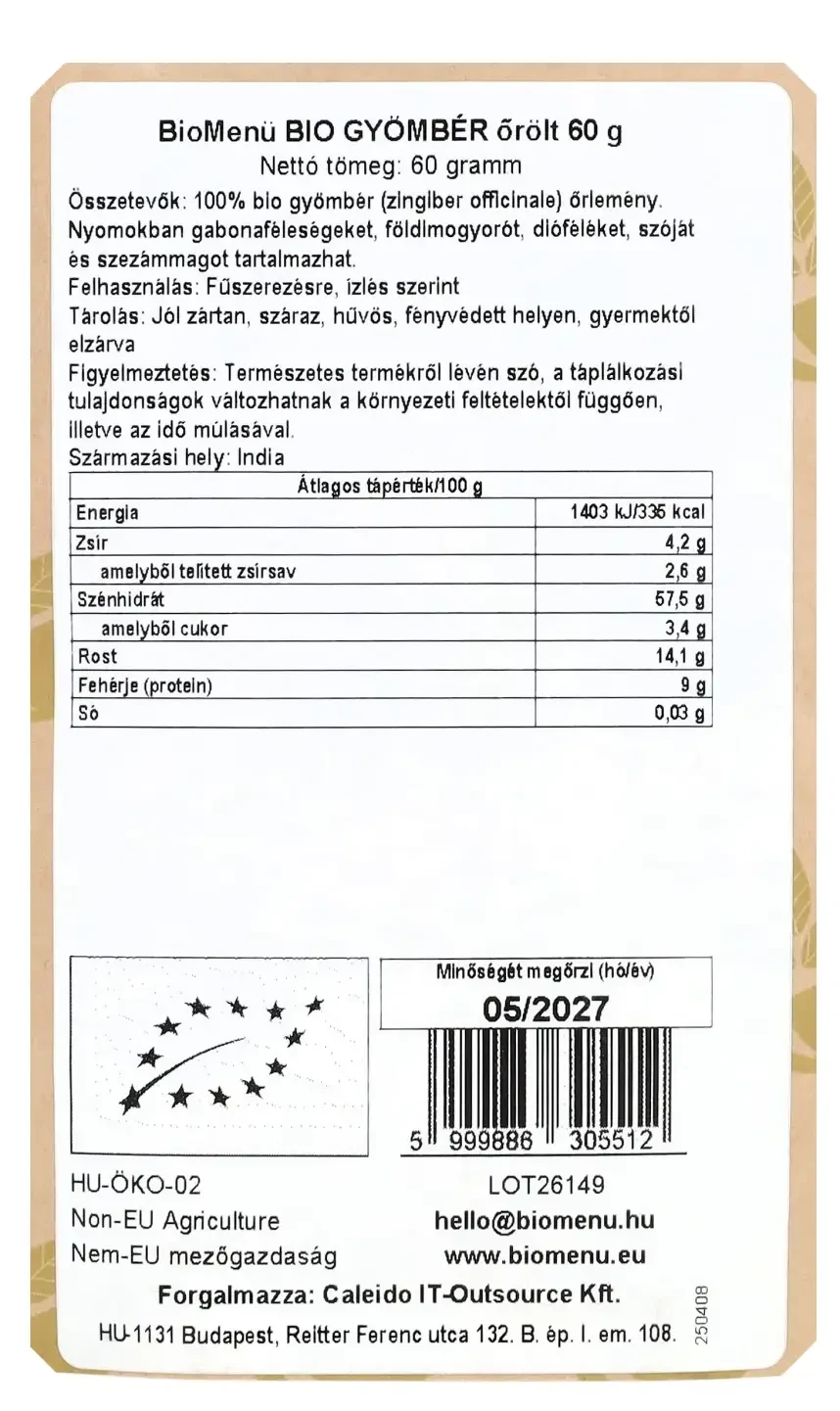 BioMenü BIO GYÖMBÉR őrölt 60 g