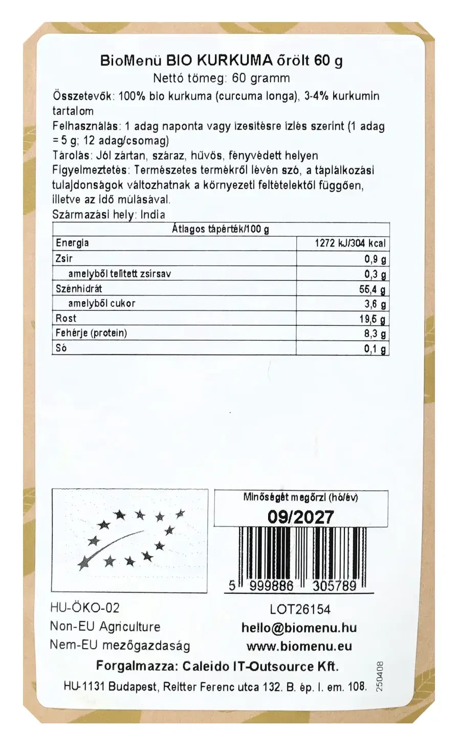 BioMenü Bio őrölt kurkuma 60g