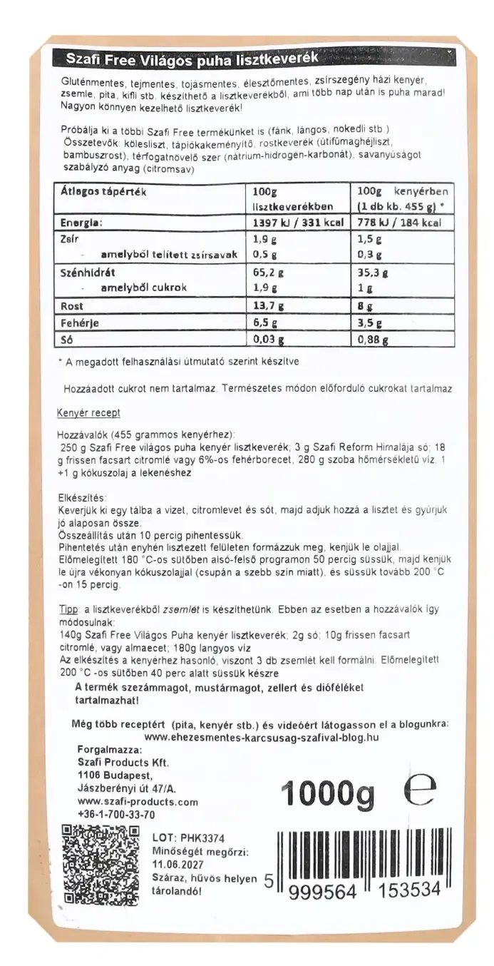 Szafi free világos puha kenyér lisztkeverék 1000 g