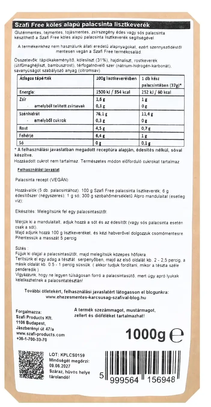 Szafi Free köles alapú palacsinta lisztkeverék (gluténmentes) 1000g