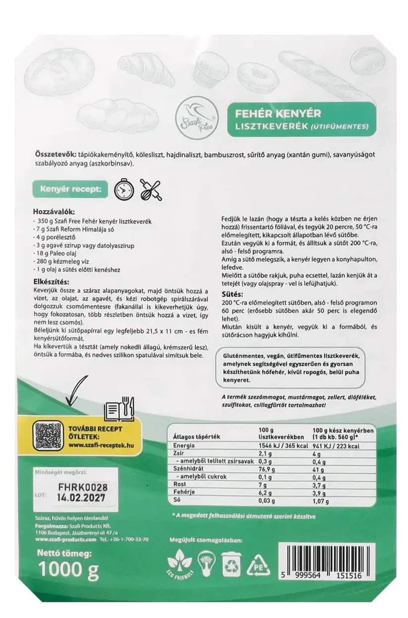 Szafi Free Fehér kenyér lisztkeverék(gluténmentes) 1000 g