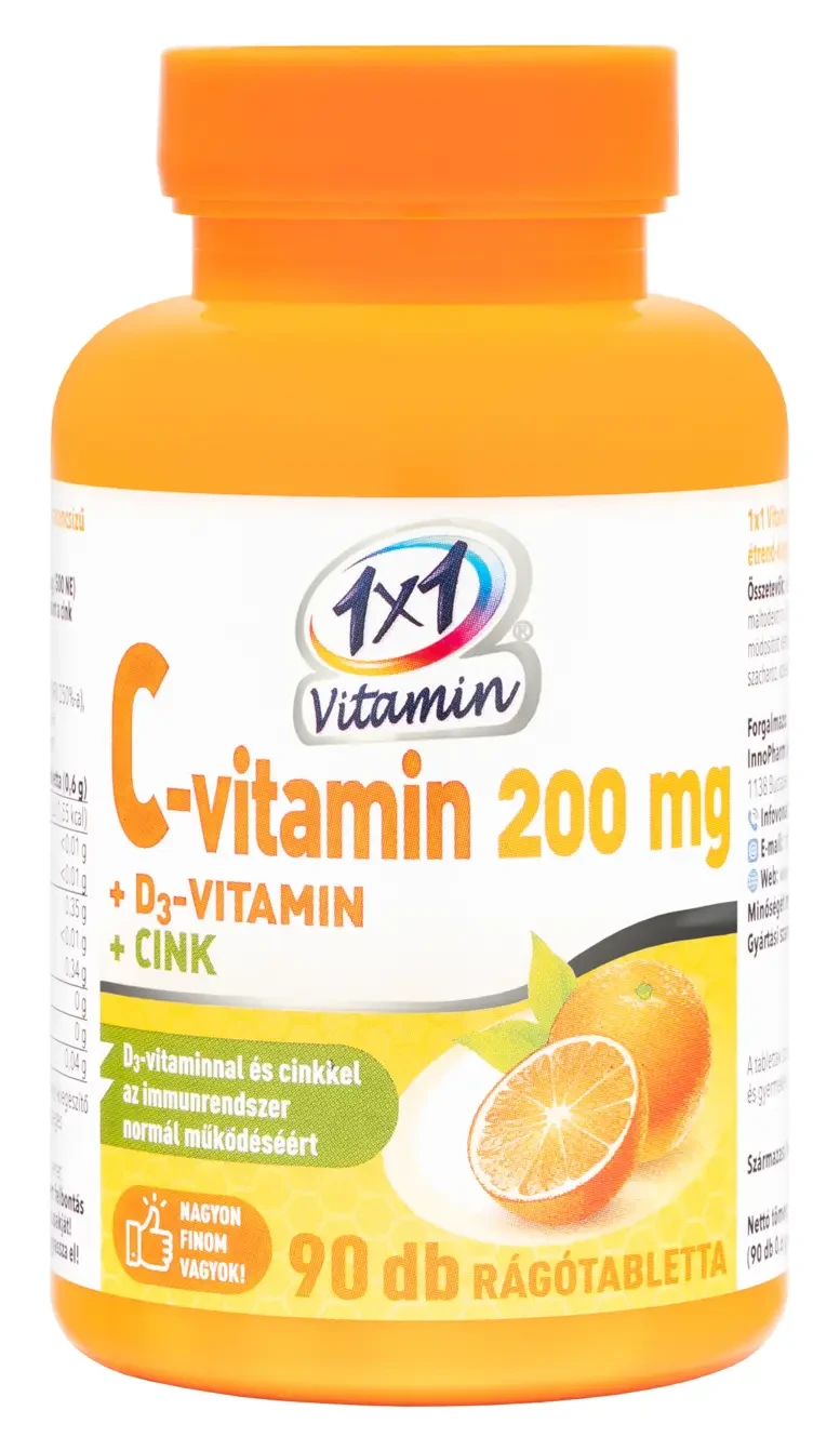 1x1 Vitamin C-vitamin 200mg + D3-vitamin + cink rágótabletta 90db