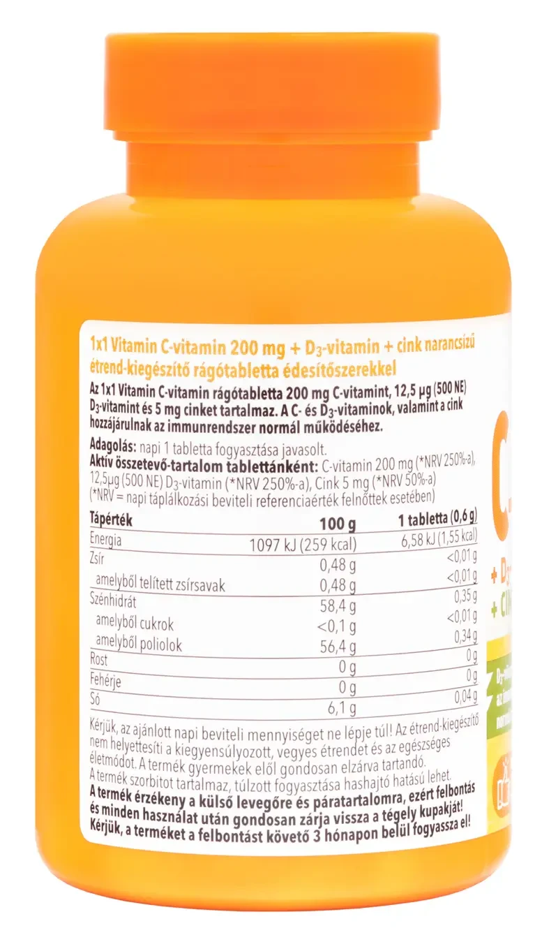 1x1 Vitamin C-vitamin 200mg + D3-vitamin + cink rágótabletta 90db