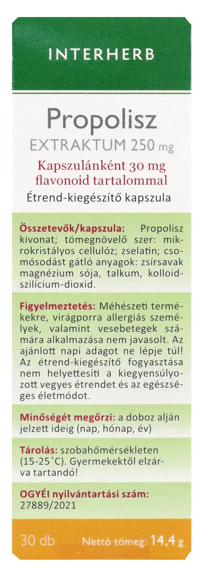 Interherb NAPI1 Propolisz Extraktum 250 mg 30db