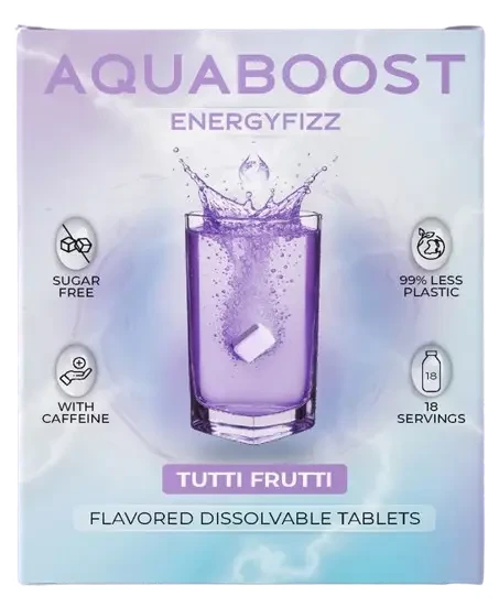 Aquaboost Energyfizz Tutti frutti (vegyes gyümölcs) ízű pezsgőtabletta 18db 40g