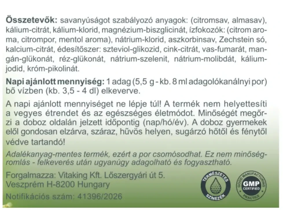 VK Elektrolit Italpor Citrom - Menta  Ízű 165 g