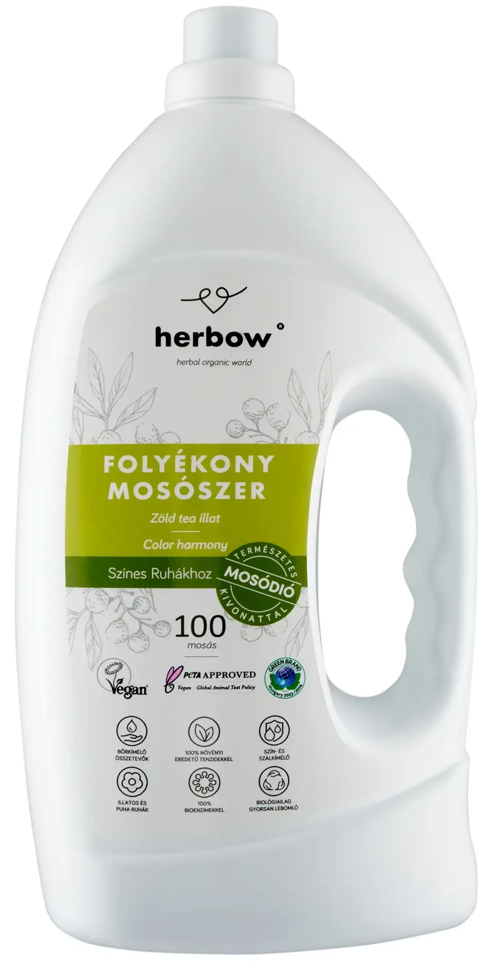 Herbow folyékony mosószer színes ruhákhoz-Color harmony (Zöld tea illat) 3000 ml