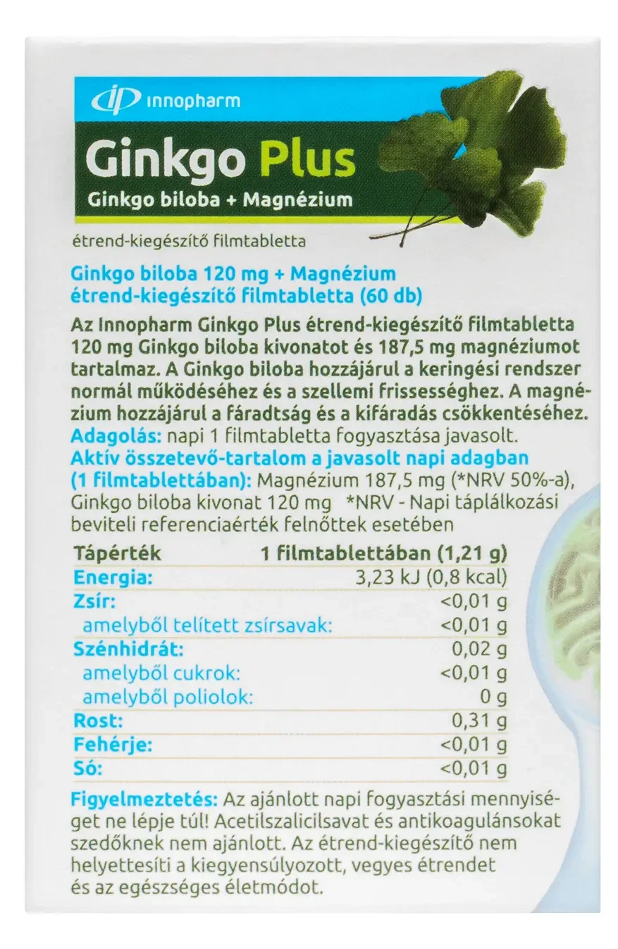 InnoPharm Ginkgo Plus Ginkgo biloba + Magnézium filmtabletta 60db