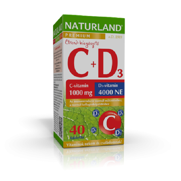 Naturland Prémium 1000 C-vitamin + 4000 NE D-vitamin tabletta 40db