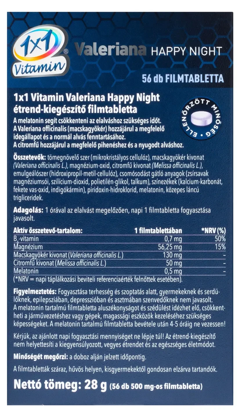 1x1 Vitamin Valeriana Happy Night melatoninnal filmtabletta 56db
