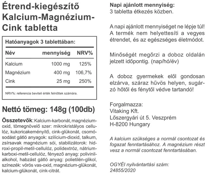 VK Cal-Mag+Cink tabletta 100db