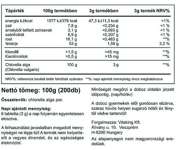 VK Chlorella kék zöld alga 200db 500mg