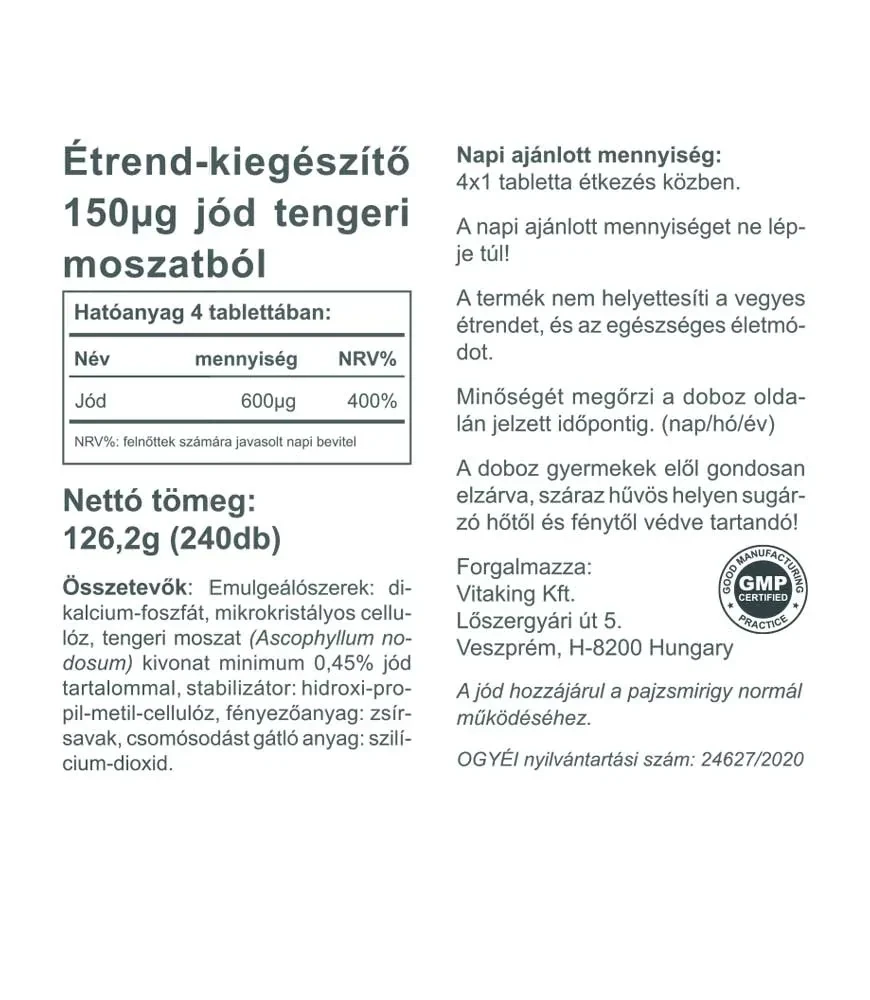 Vitaking Jód (IODINE) tabletta 240db