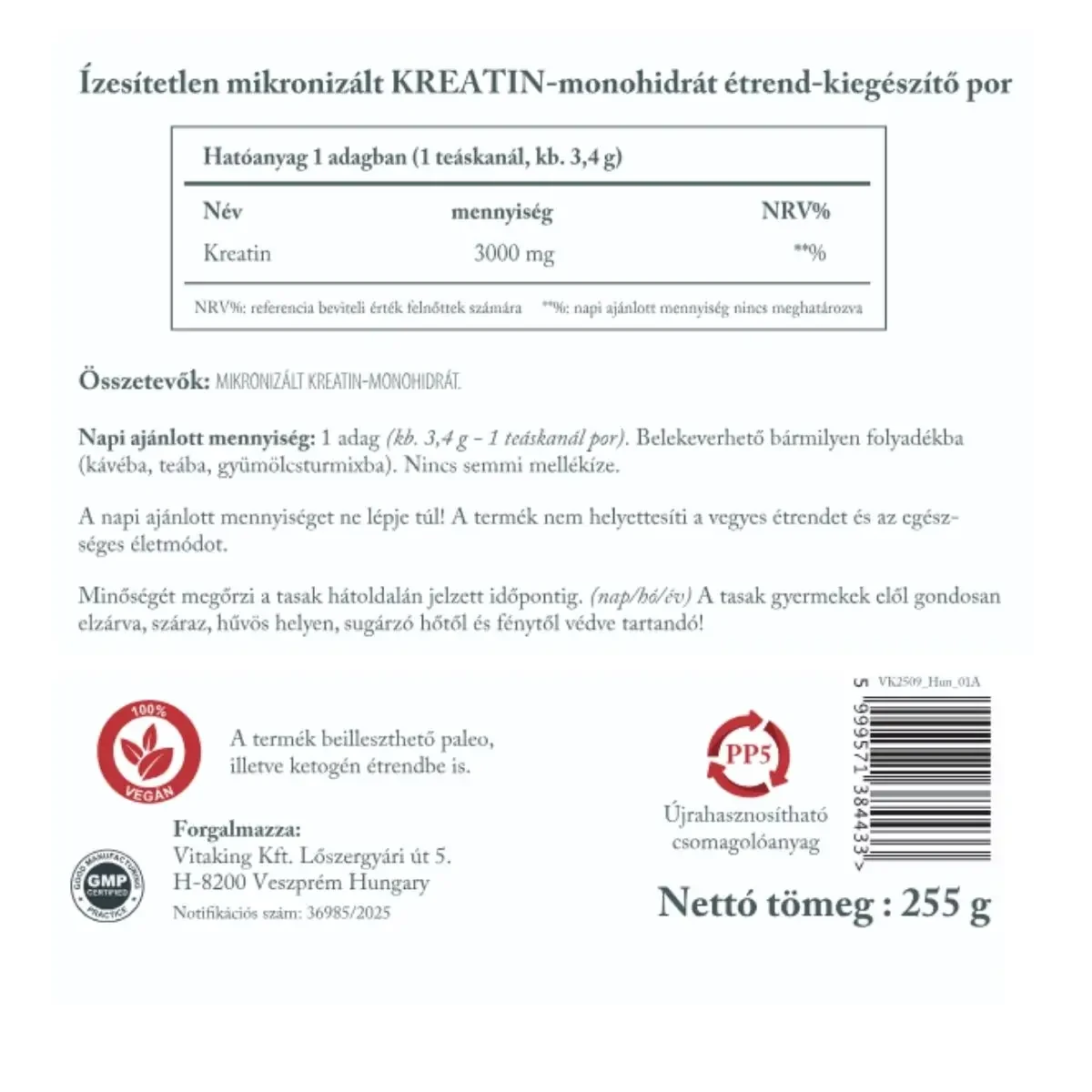 VK Kreatin doypack 255 g