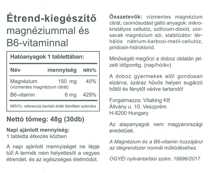 VK Magnesium Citrate 150mg + B6 30db
