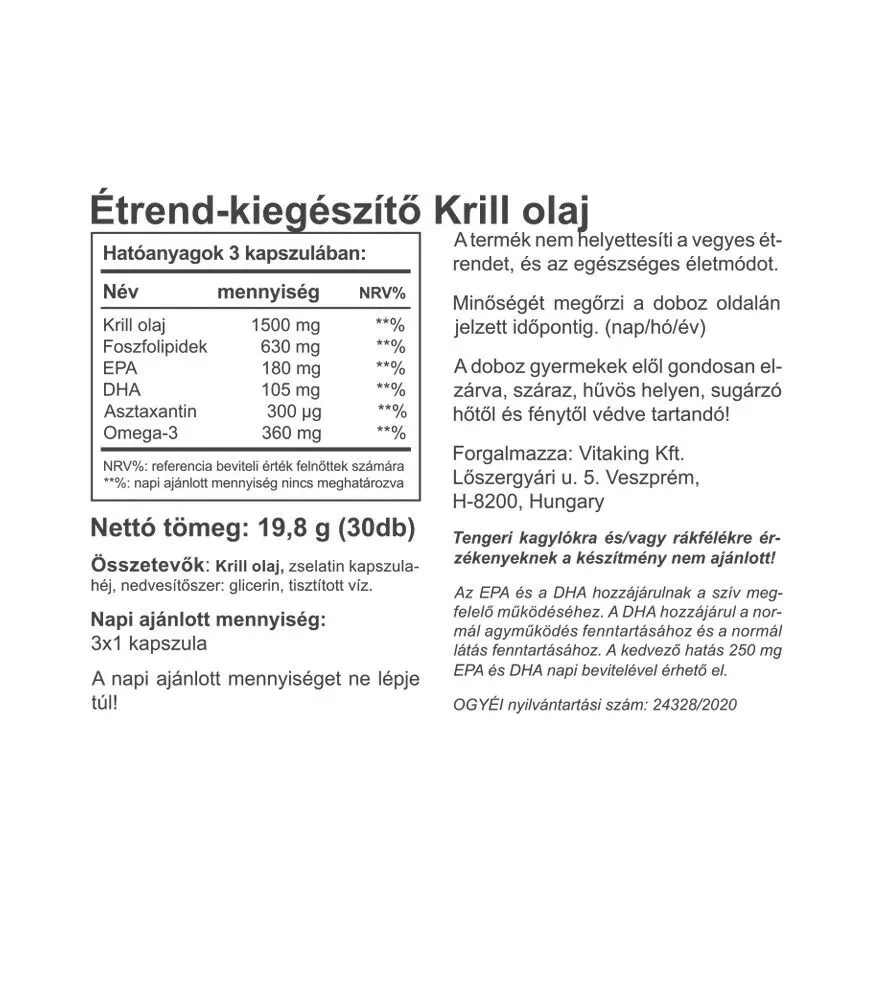 VitaKrill olaj 500 mg gélkapszula 30 db (Vitaking)