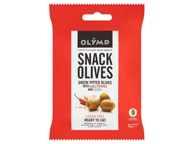 OLYMP Snack Olives Zöld Magozott Olajbogyó Chili Paprikával és Gyógynövényekkel 70g