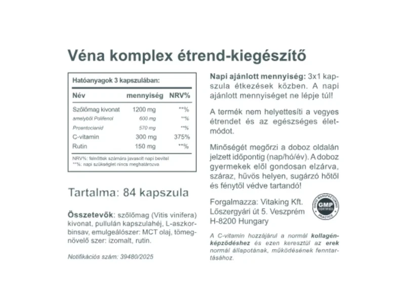 VK Véna komplex (Szőlőmag + Rutin + C-vitamin) 84db
